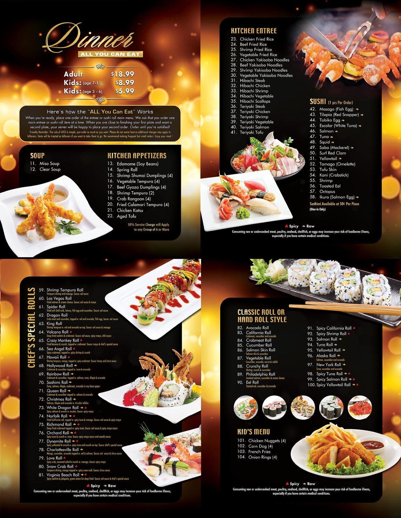 Sushi king menu